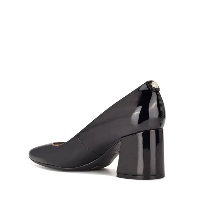 Black patent leather block heel pumps clearance