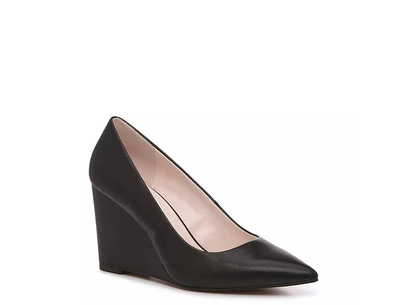 Black wedge heel court shoes best sale