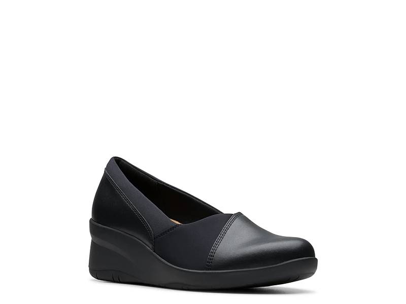 Black wedge heel court shoes hotsell