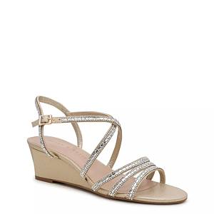 Trendy Faux Suede Jeweled Cutout Wide Width Wedges Slingback Sandals