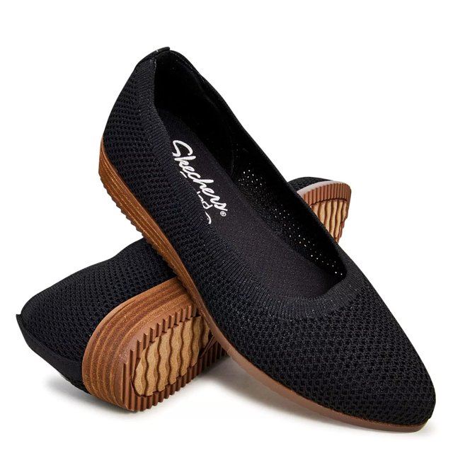Skechers Women s Cleo Sawdust Real Living Flats in Black Size 8.0 Medium Width
