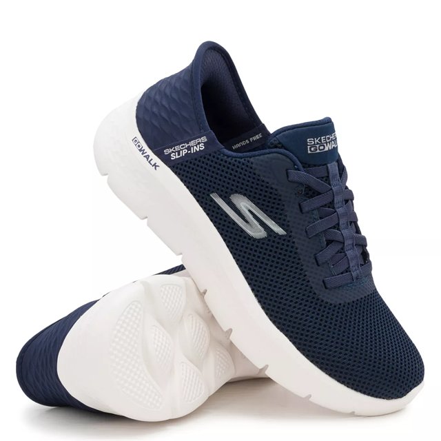 Navy blue skechers go shop walk