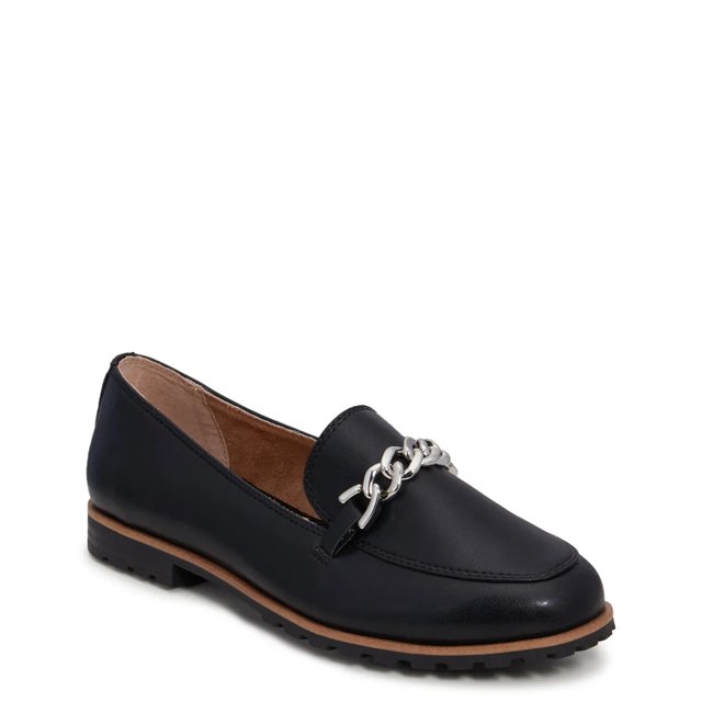 Black leather loafers womens wide fit clearance
