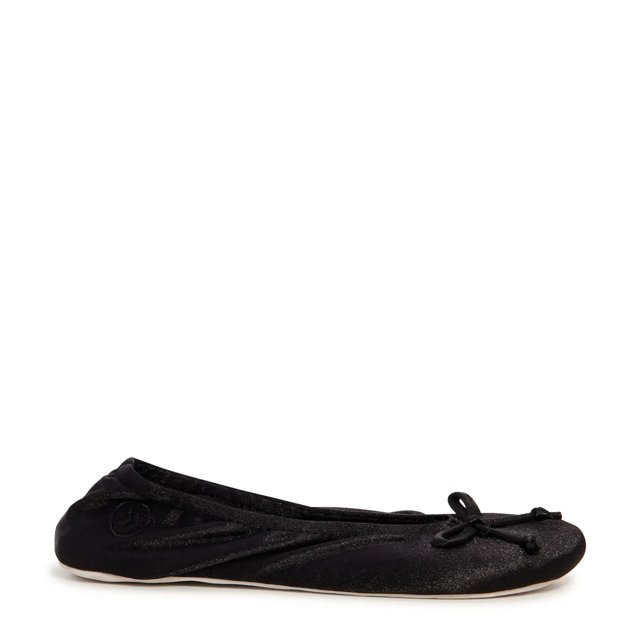 Isotoner Women s Women s Stretch Satin Classic Ballerina Slipper in Black Size Large Medium