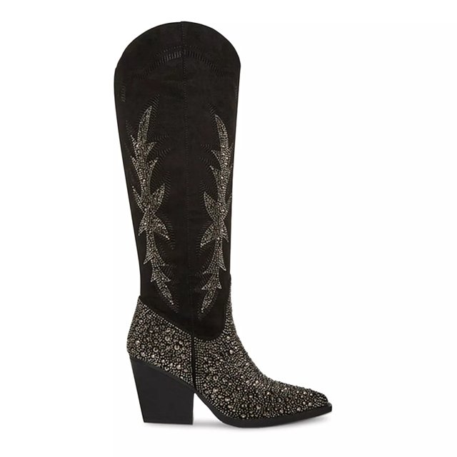 Black glitter knee high boots top