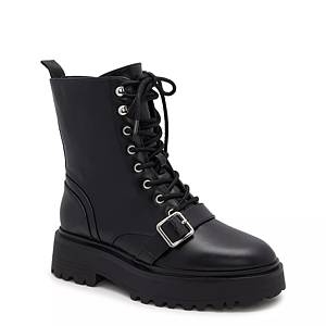  Wild Diva Women Jetta-25F Lace Up Combat Military Boots With  Foldable Cuff, Black, 5