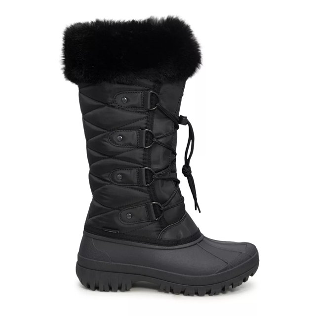 Top Nylon Faux Fur Lined Lace Up Boots