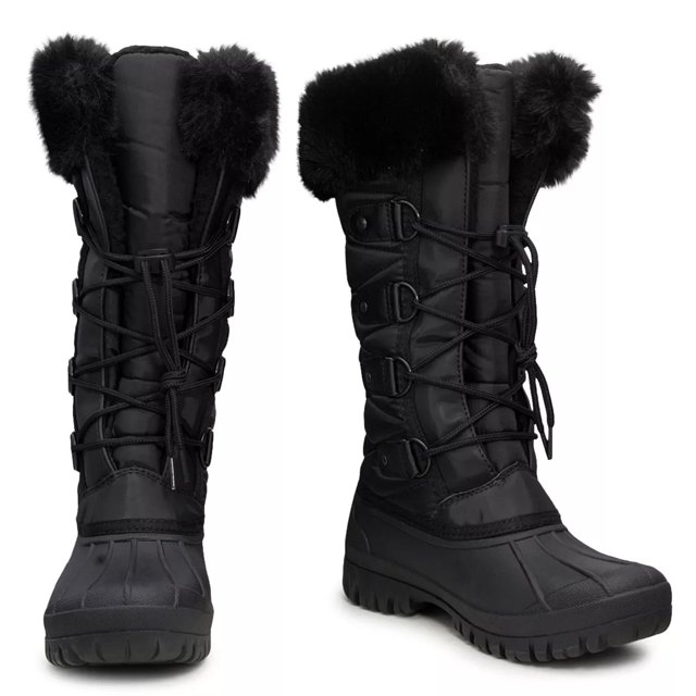 Top Nylon Faux Fur Lined Lace Up Boots