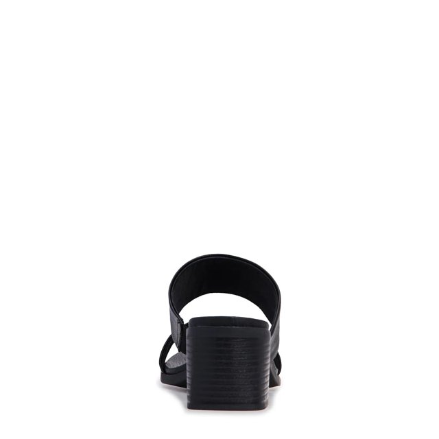 【Steve Madden】Pippa ブロックヒール ストラップミュール PIPPA Black Leather Square-Toe Mule Women's Block Heel