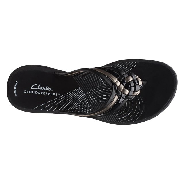 Clarks womens black flip flops best sale