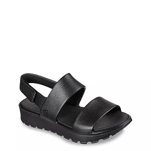 Skechers Foam Black Jewel Strap Wedge Heel Slides Sandals Women's 6