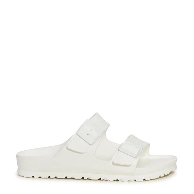 Narrow best sale white sandals