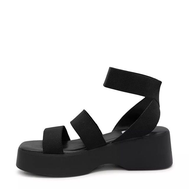 Black chunky wedge sandals outlet