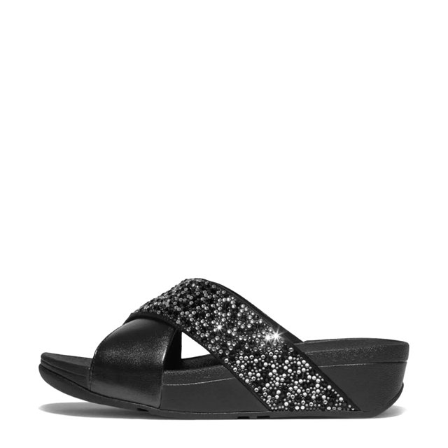 FitFlop Women's Lulu Crystal-Mix Metallic Cross Slide Sandal