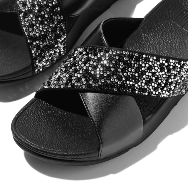 サンダル・ミュール FitFlop Lulu Glitter Slide Black Women ET3-339 FitFlop LULU Glitter Slides - Black Glitter (ET3-339