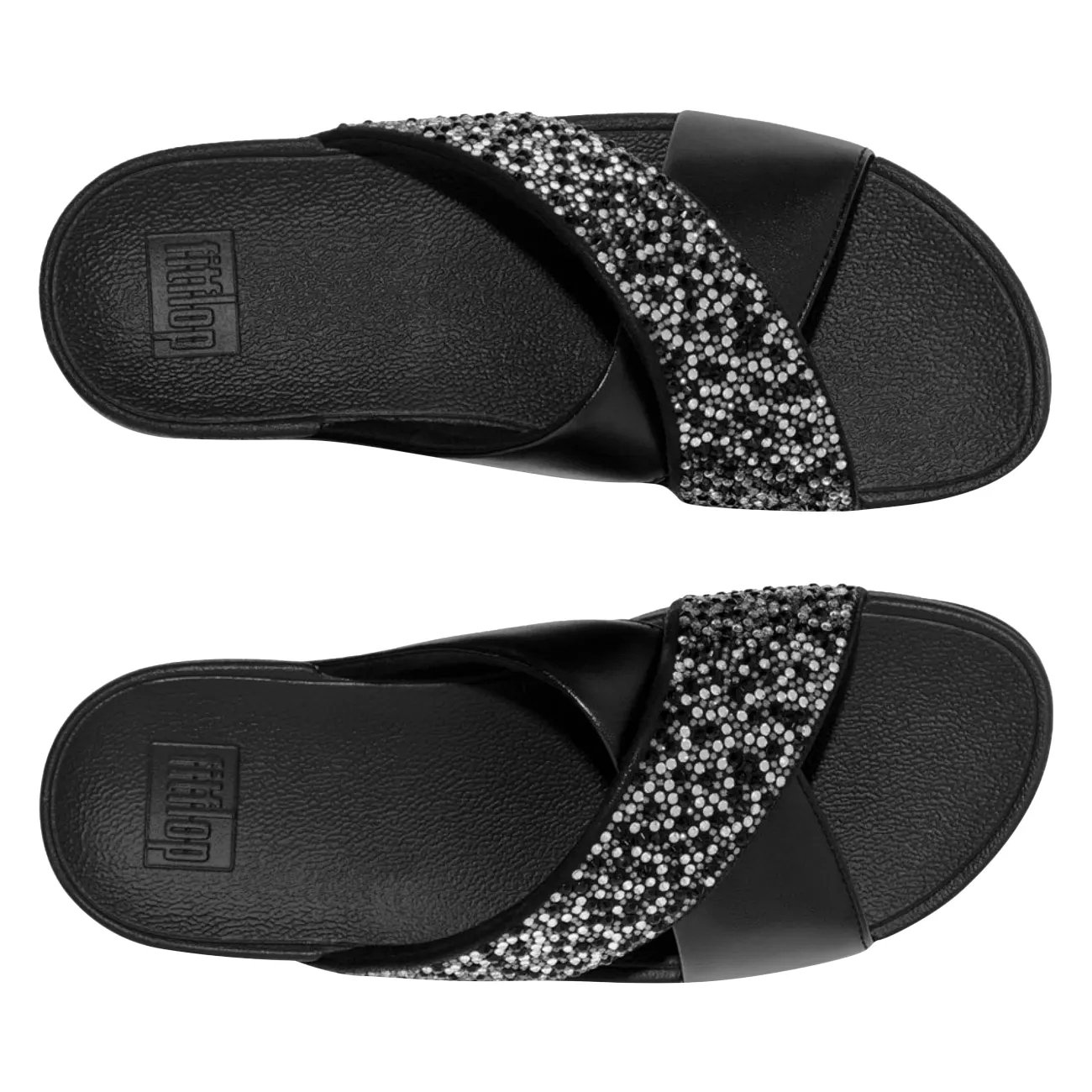 Women's Lulu Crystal-Mix Metallic Cross Slide Sandal