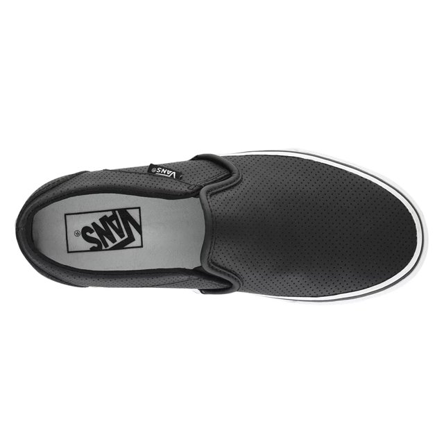 Black leather vans womens slip on hotsell