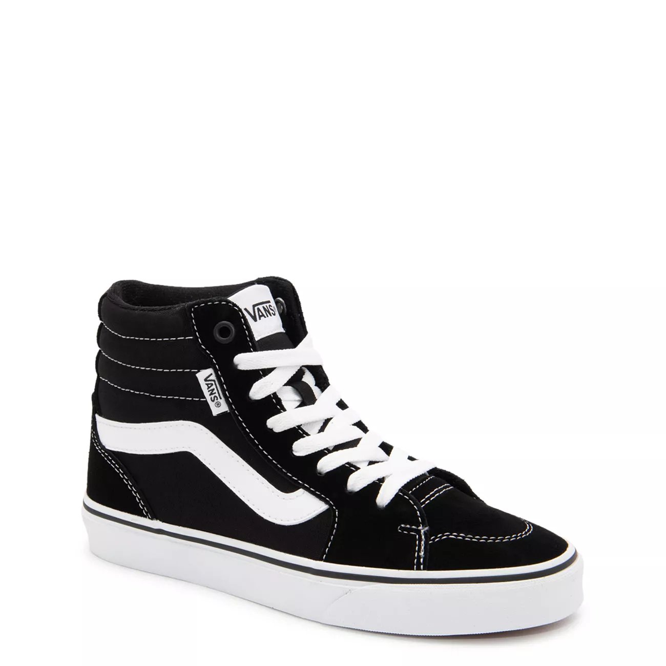 High top white and black vans best sale