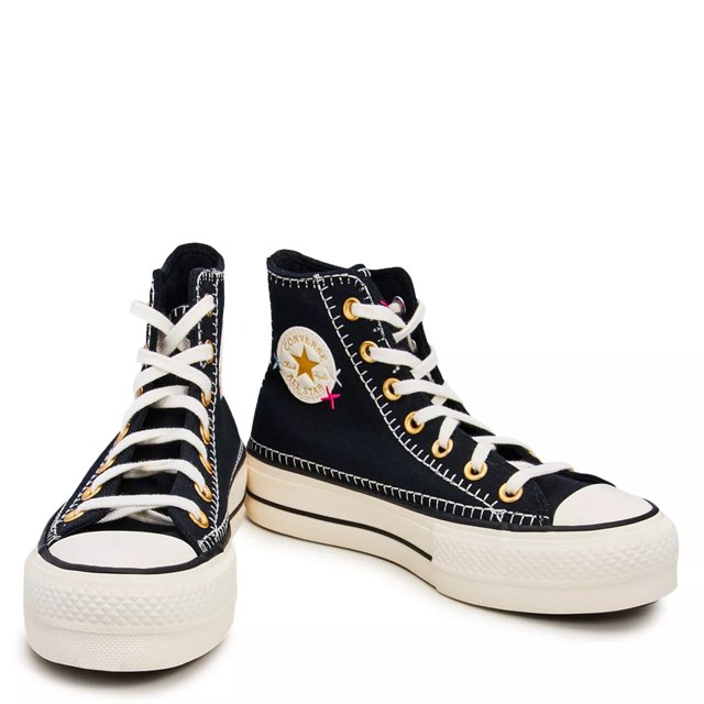 Official Converse Store Chuck Taylor All Star Lift Platform Crafted Stitching in Black Egret Gold