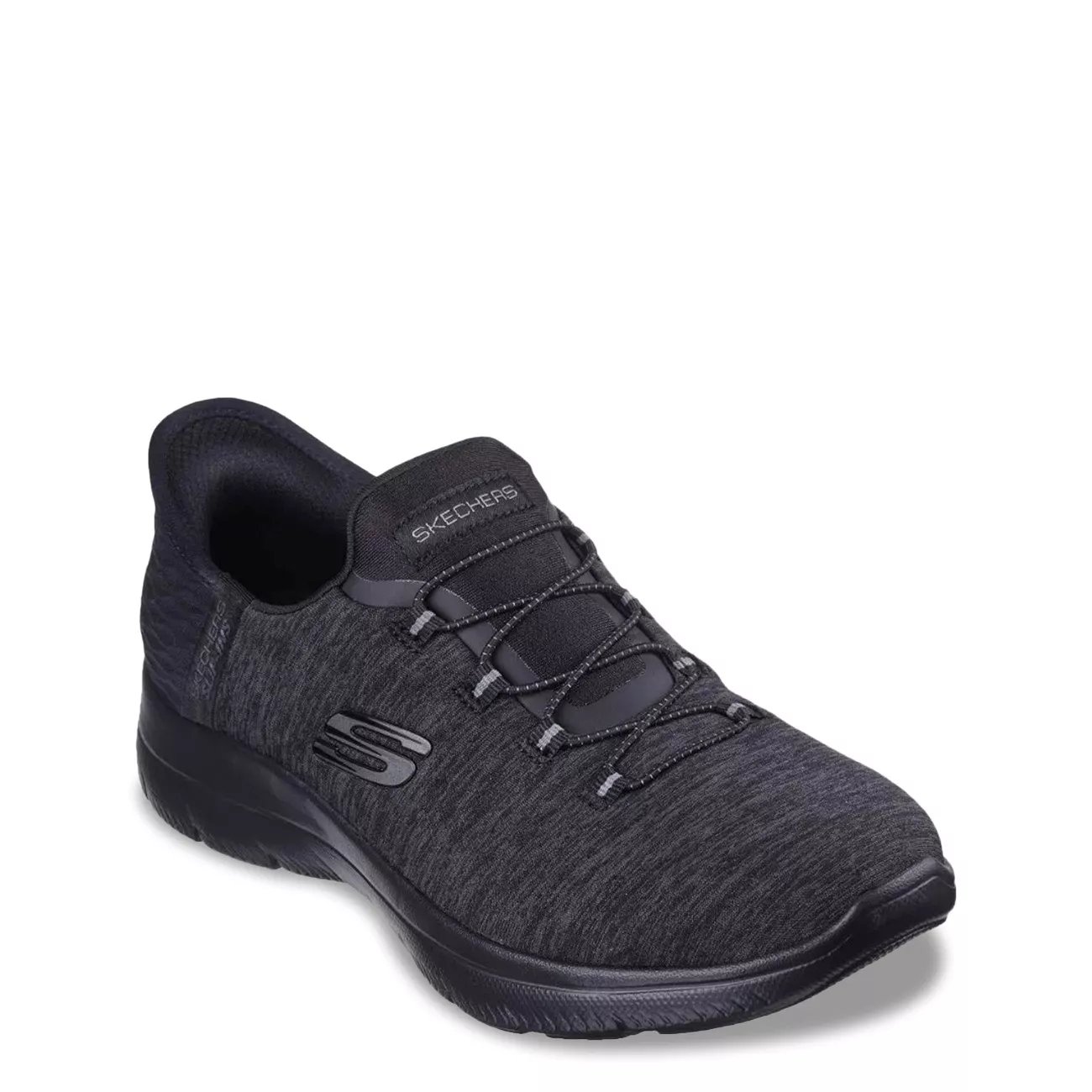 Black skechers with flowers best sale