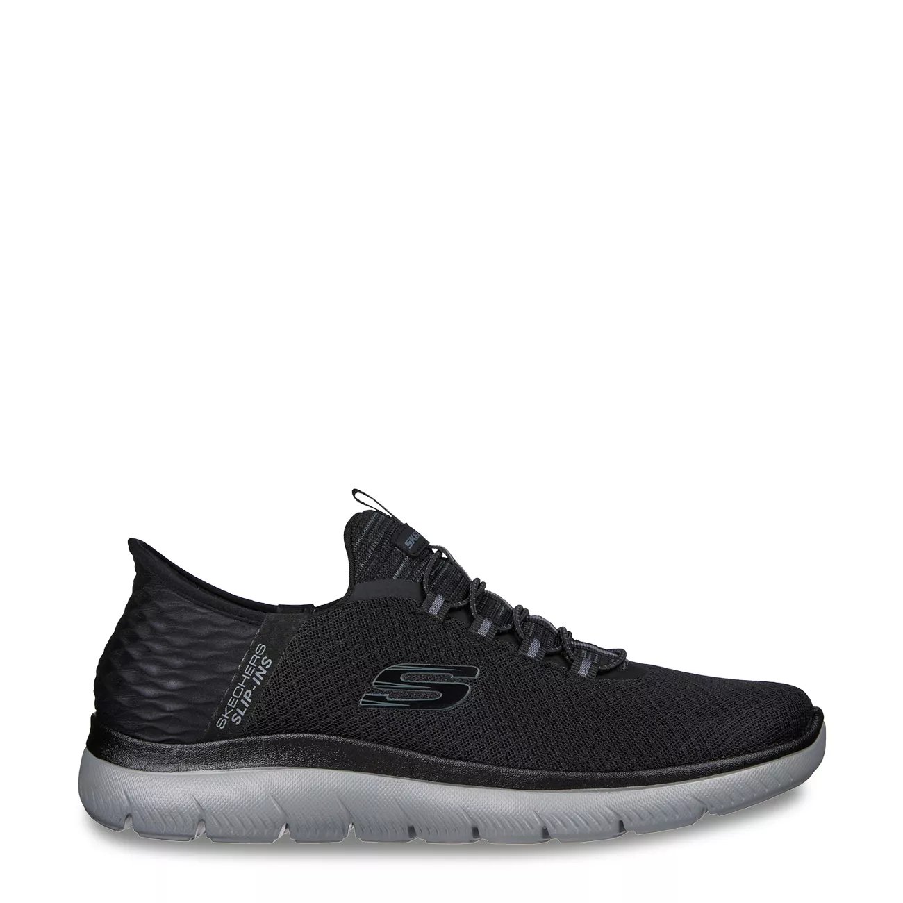 Mens black best sale slip on skechers