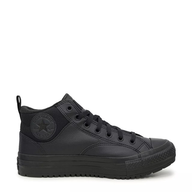 Black leather clearance mid top converse