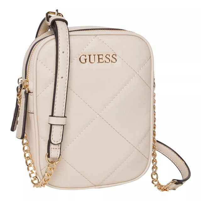 Guess Women's Quincey Quilted Mini Double-Zip Crossbody Bag in Stone NODIM