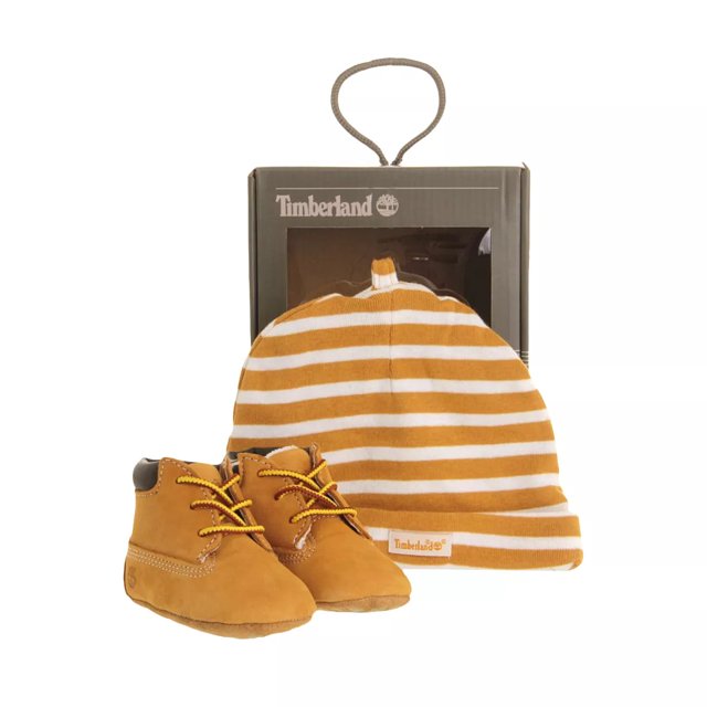 timberland crib booties and hat