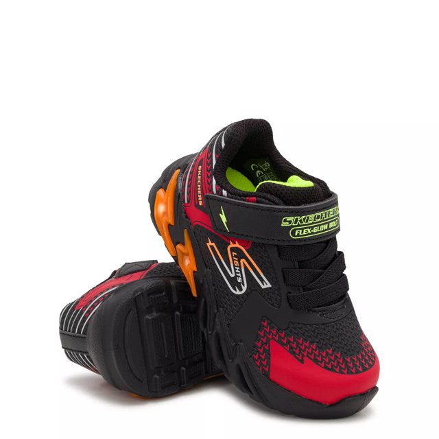 Skechers Toddler Boys S Lights Flex Glow Bolt Sneaker in Black Red Size 5 Medium