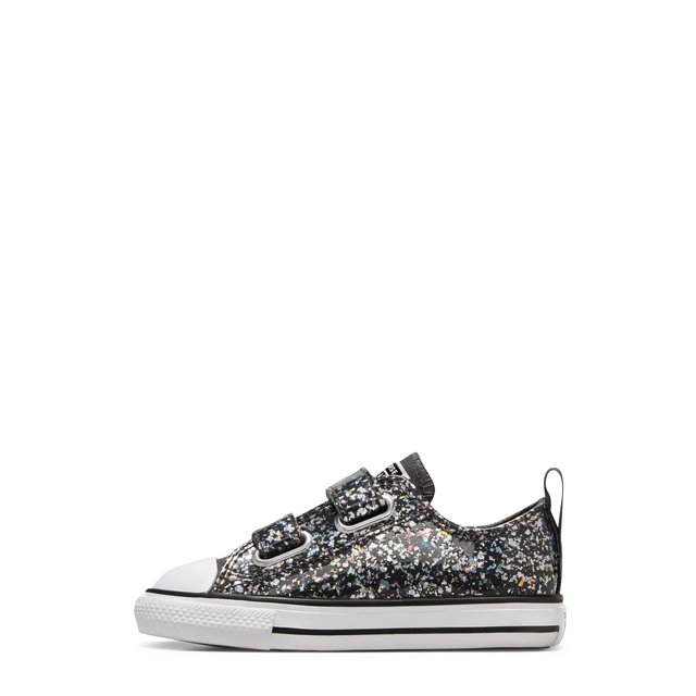 Converse Toddler Girls Chuck Taylor All Star Glitter Easy On Low Top Sneaker in Dark Matter White Black Size 10 Medium