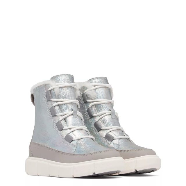 Sorel Girls Explorer III Lace Waterproof Winter Boot in Silver Suede Size 5 Medium