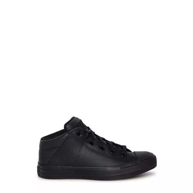 Black leather converse sales youth