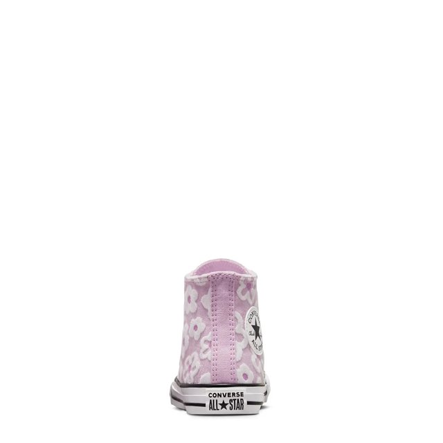 Converse Girls Chuck Taylor All Star High Top Floral Embroidery Sneaker in Stardust Lilac Grape Fizz White Size 10.5 Medium