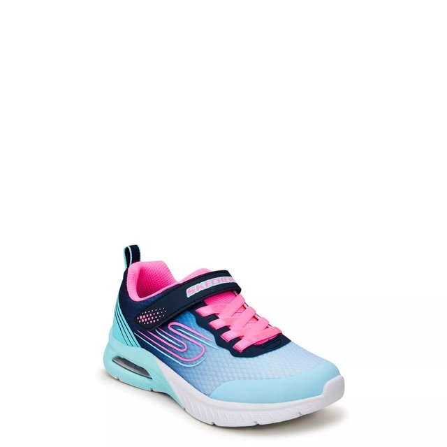 Skechers Girls Microspec Max Plus Running Shoe in Navy Blue Aqua Size 3 Medium