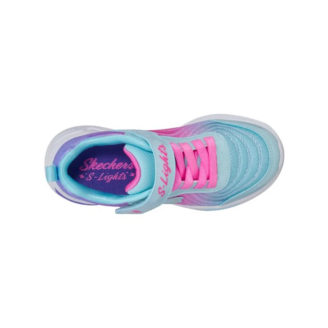 Skechers Youth Girls S Lights Wavy Beams Ombre Express Sneaker in Mint Size 4 Medium