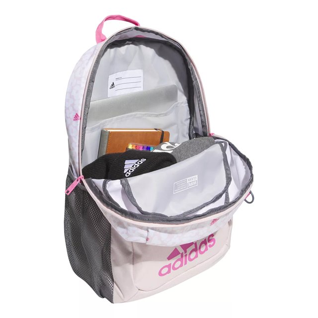 Gray and pink adidas backpack top