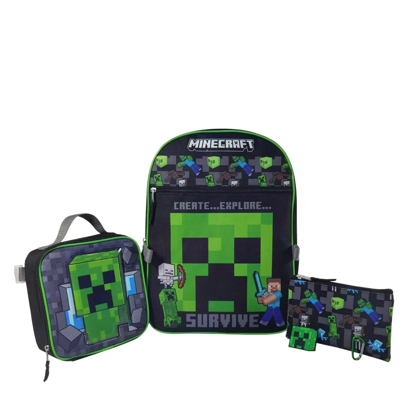 Youth Unisex Minecraft 5 Piece Backpack Set