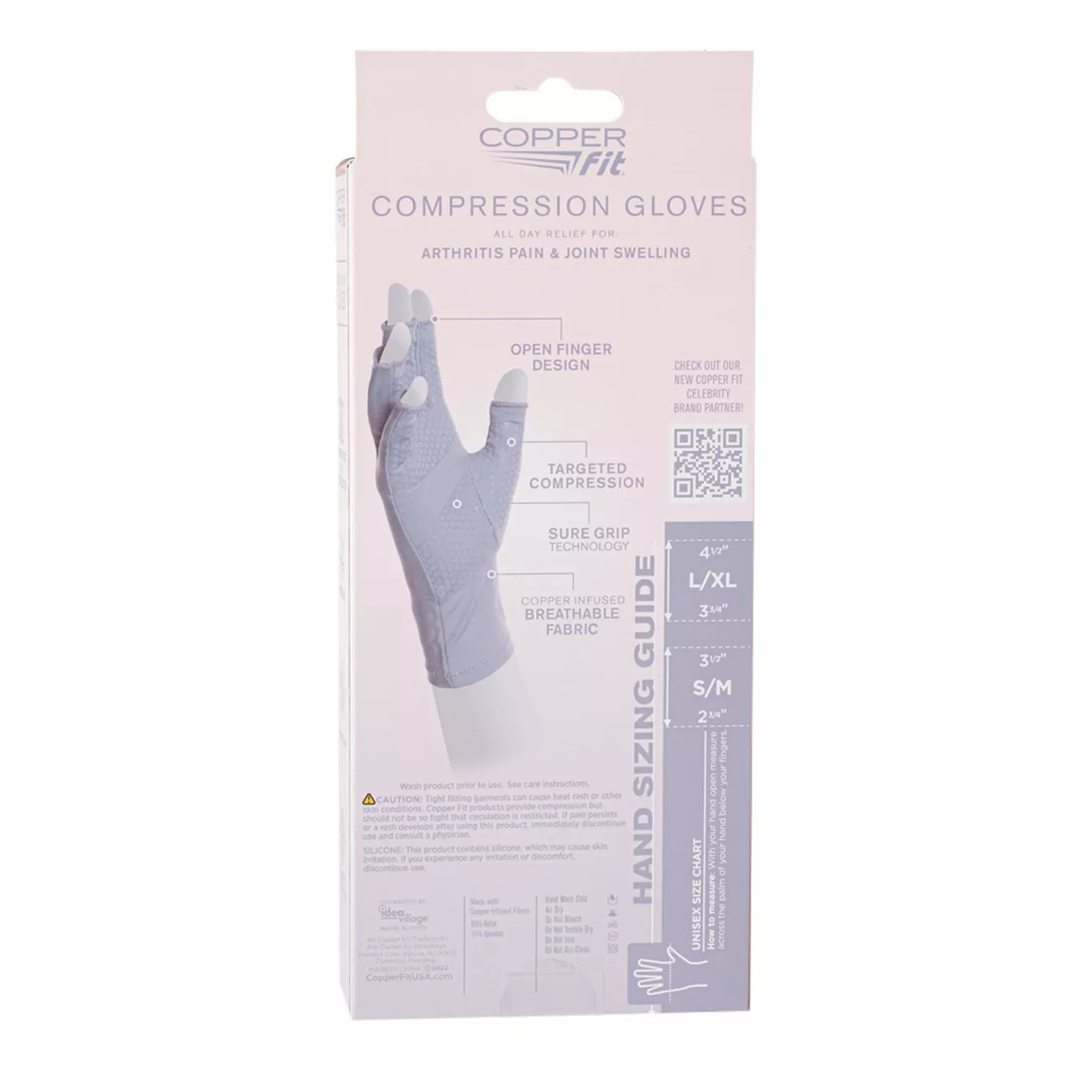 copper fit compression gloves size chart