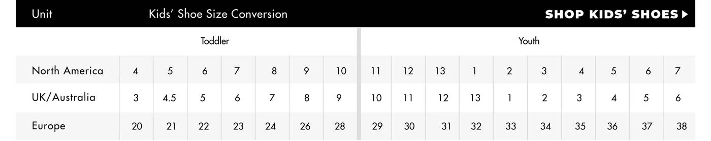 Women's shoe size store kid conversion chart