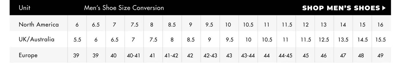 Men's shoe size hot sale chart european conversion
