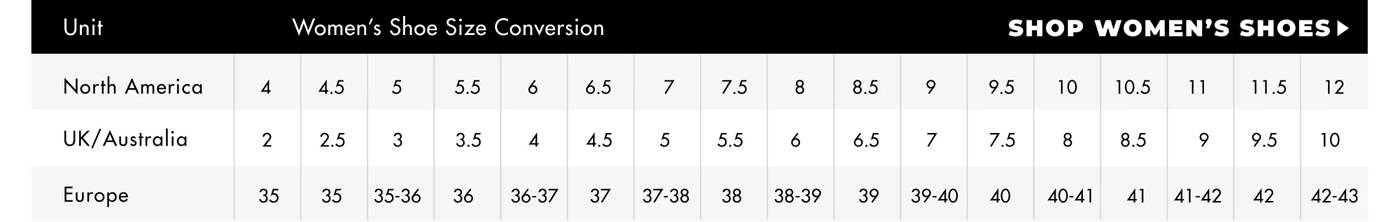 Women's and youth shoe size 2024 conversion chart